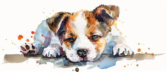 cute water color of a playful puppy embodying happiness and energy in kid styles, simple detail clip