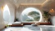 Abstract lounge room with round windows