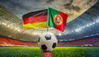 German flag portugal flag with football in a stadium for the European Championship