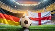 German flag england flag with football in a stadium for the European Championship