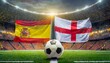 Spain flag england flag with football in a stadium for the European Championship