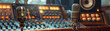 Retro Broadcasting Studio, Vintage microphones and mixing board, Classic radio show setting, Hyper-realistic rendering