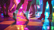 Disco Fever Reimagined, Colorful dance floor with 70s style disco aesthetics, High-energy party scene, Hyper-realistic vintage revival