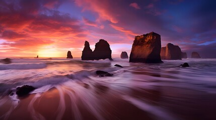 Beautiful panoramic seascape with dramatic sky at sunset