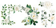 © juliiapanukoffa - Watercolor floral illustration set. White flowers, rose, peony, green leaf branches collection. Eucalyptus olive leaves, isolated on transparent background