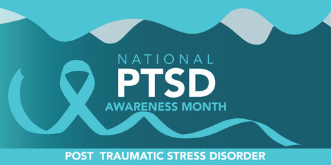 Wall Mural - PTSD Awareness Month. National Post Traumatic Stress Disorder Month in June. Vector banner, poster, card for social media. The horizontal composition. Takes place in the United States.