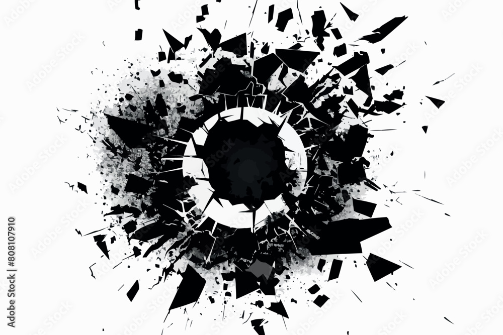 Exploded Wall Texture Exploding wall with free area on center. Dark destruction cracked hole ...