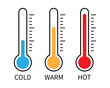 thermometer icon cold warm and hot isolated on white background. symbol scale satisfaction level. vector illustration flat design.