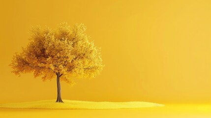 Wall Mural - 3d render abstract summer yellow background with tree realistic