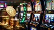 Golden Coin Jackpot: Casino Banner with Slot Machine. Concept Casino, Slot Machine, Golden Coin, Jackpot, Banner