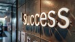 motivational office decor, bold white letters on glass wall display word success, a motivating design for business enterprise banner