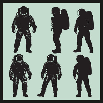 Astronaut Silhouette set vector