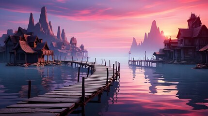 Wall Mural - Mystical island at sunset. Panoramic view of Borneo.