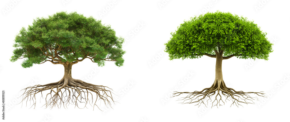 Tree With 3 Roots 3D trees with roots isolated on transparent or white background Stock ...