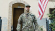 American Soldier Outside The House In The Garden To Commemorate The Fallen