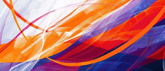 Wall Mural - A kaleidoscope of colors including red, white, purple, blue, and orange comes alive on an abstract background with bold, geometric lines