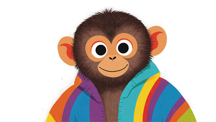 Wall Mural - Colorful illustrated monkey wearing a vibrant striped hoodie