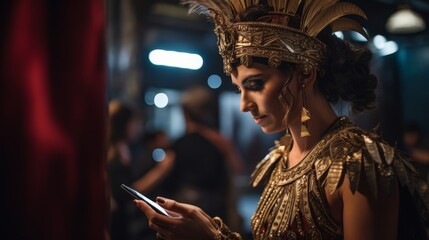 Wall Mural - Roman actress rehearses backstage in grand theater