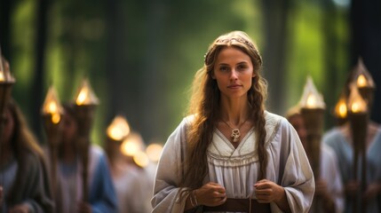 Wall Mural - Roman priestess leading worshippers to sacred grove