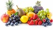 A variety of fruits including strawberries, blueberries, grapes, pineapple, pear, lemon, and blackberries.