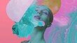 A photo collage art of woman's face is dissolving into a colorful background