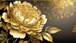 Peony flower pattern. Hand drawn engraved floral background with botanical rose, peony. Golden line