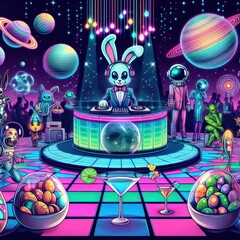 Wall Mural - easter funny animals rabbit disco