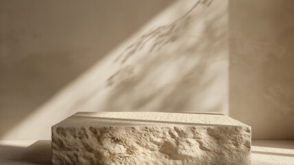 Chic Podium Scene: Aesthetic Rock Podium Seamlessly Integrated with Beige Abstract Background