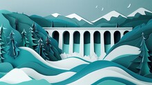 Papercut Scene Of A Hydropower Dam With Flowing Paper Water, Illustrating The Power Of Water In Generating Energy.