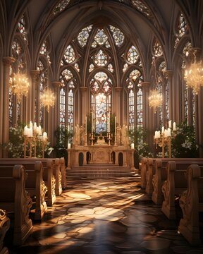 Interior of Notre Dame Cathedral in Paris, France. 3D rendering