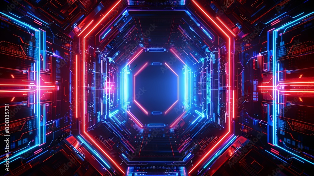 Abstract futuristic digital background, glowing blue and red lines ...