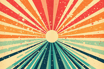 Wall Mural - Sun burst in retro style with grungy dots. Vintage sun rays background..