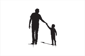 Father and son Silhouette vector Illustration. Father and Boy Vector Illustration.