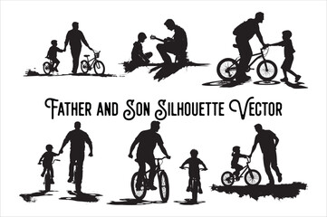 Father and son Silhouette vector Illustration. Father and Boy Vector Illustration.