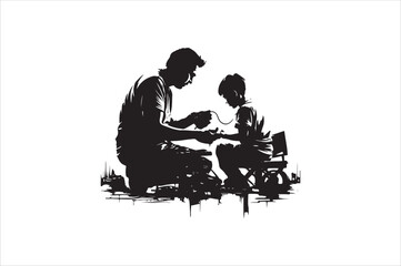 Father and son Silhouette vector Illustration. Father and Boy Vector Illustration.