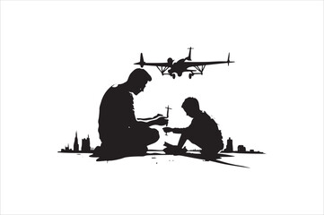 Father and son Silhouette vector Illustration. Father and Boy Vector Illustration.