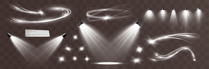 Wall Mural - 	
Light white wave and spotlight,meteor shine effect,vector glow line sparkle shine. Silver wavy effects.