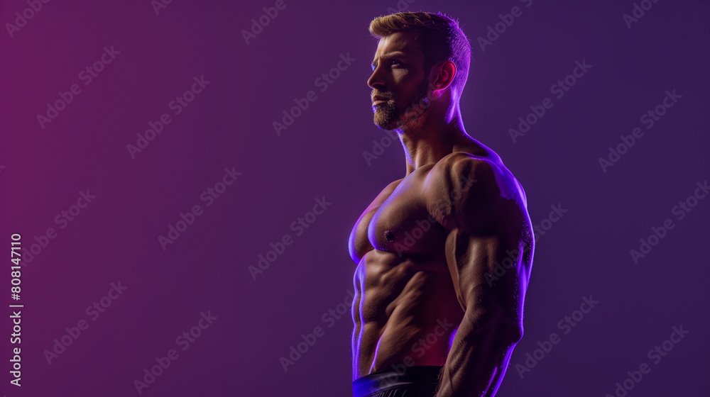 muscular bodybuilder athlete man with perfect body and naked torso on ...