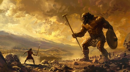 Wall Mural - David facing Goliath on the battlefield in high resolution and high quality. biblical concept, religion, history, strength, leader