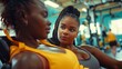 Fitness Enthusiasts: Two Young Body Positive Women Bonding at the Gym. Generative ai