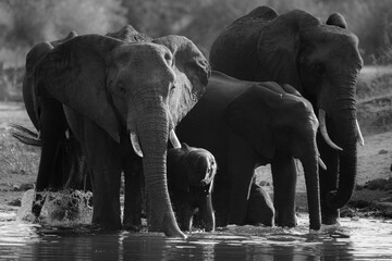 Wall Mural - Elephant drinking water and cooling off at a dam