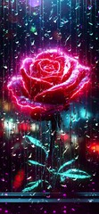 Wall Mural - background with rose and rain drops