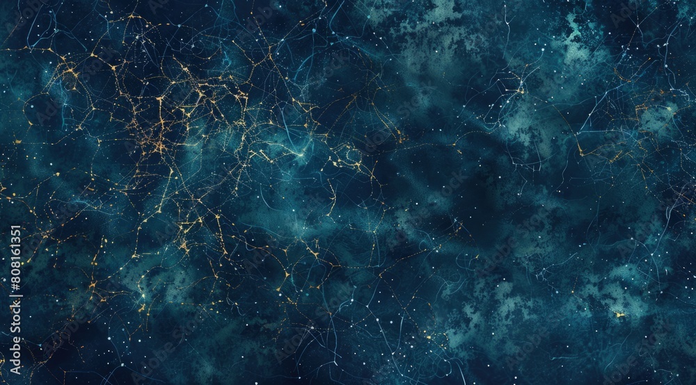 Neural network with neurons and brain cells on a dark blue background ...