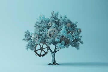 Wall Mural - Small tree with gears on the branches, concept of creativity, innovation.