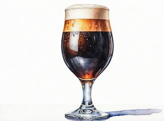 Wall Mural - Drawing of a full dark beer glass on a white background