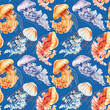Watercolor jellyfish. Seamless pattern of jellyfish background template. Modern seamless pattern. Summer design