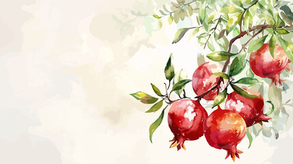 Wall Mural - Granatapfel Illustration Baum Vitamine Gesund Wasserfarben