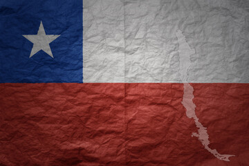 Wall Mural - big national flag and map of chile on a grunge old paper texture background
