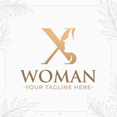 Wall Mural - Beautiful letter X monogram logo with woman silhouette