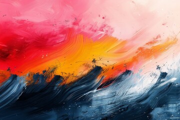 Poster - Dynamic and bold brushstrokes of red, yellow, and black paint create an abstract piece that conveys movement and passion on canvas